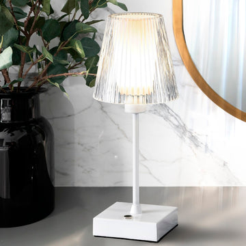 Oscar 12.5" Modern Industrial Rechargeable/Cordless Iron/Acrylic Integrated LED Table Lamp with Ribbed Shade - JONATHAN Y